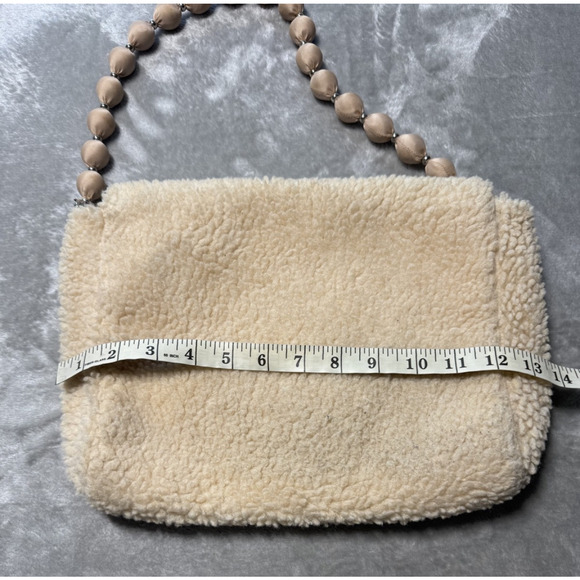 Samantha Pleet Sherpa Fleece Beaded Handle Shoulder Bag Cream Cozy Winter Clutch - Picture 8 of 10